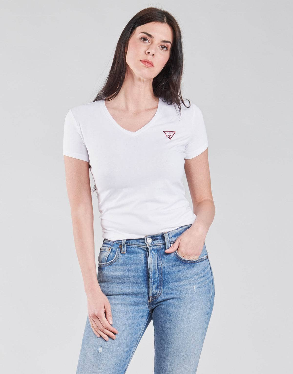 T-shirt Donna Guess  SS VN MINI TRIANGLE TEE  Bianco