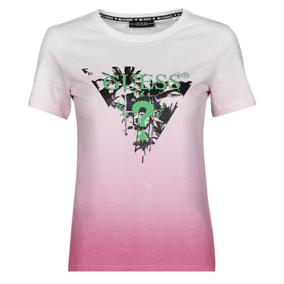 T-shirt Donna Guess  SS CN PALMS TEE  Rosa