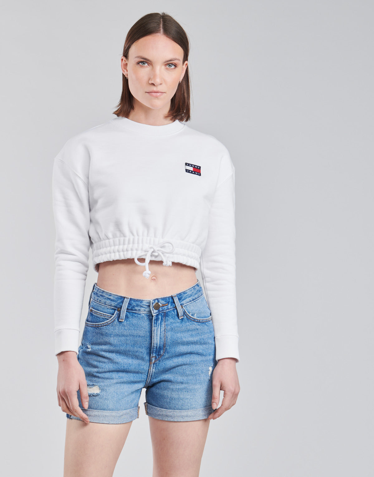 Felpa Donna Tommy Jeans  TJW SUPER CROPPED BADGE CREW  Bianco