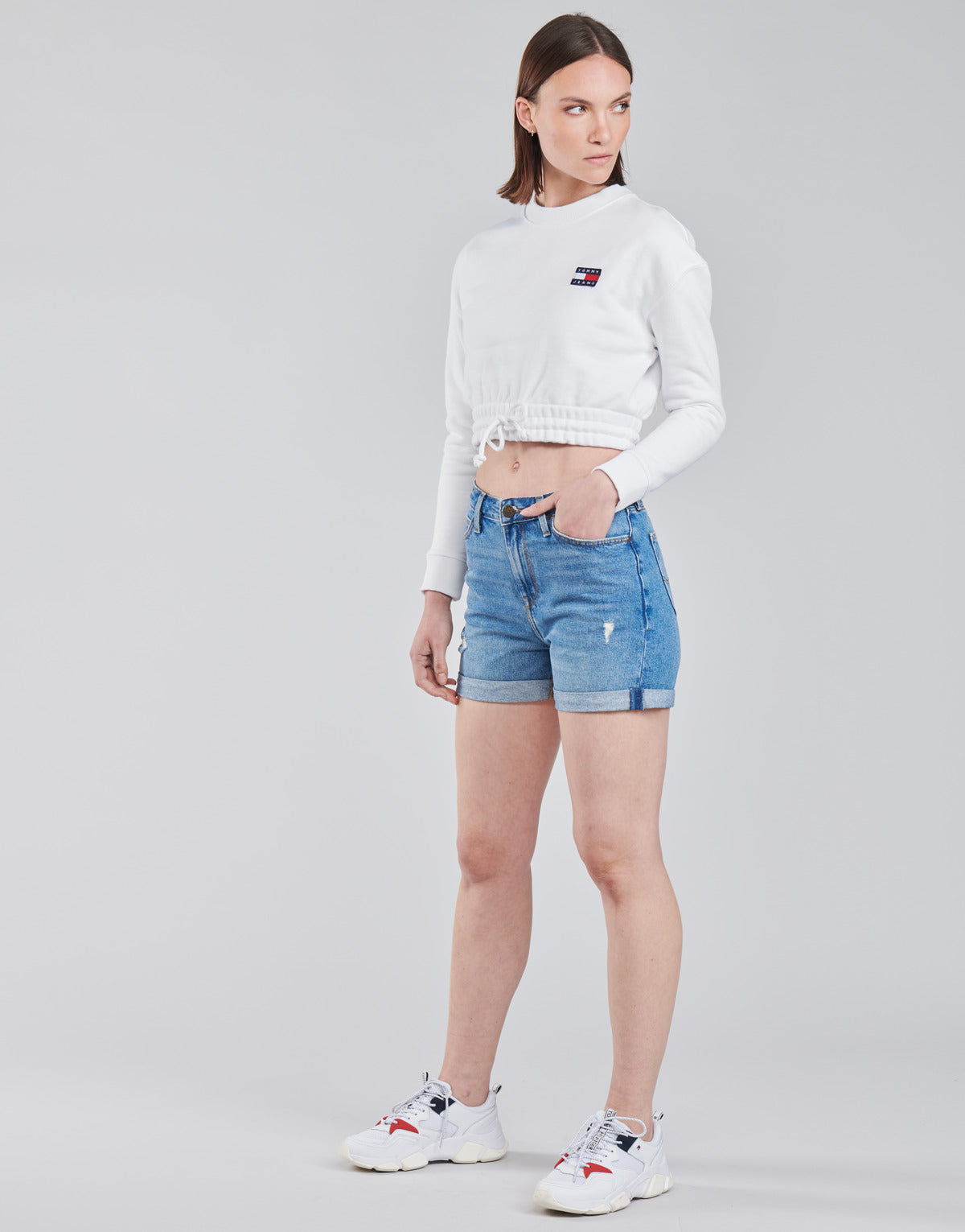 Felpa Donna Tommy Jeans  TJW SUPER CROPPED BADGE CREW  Bianco