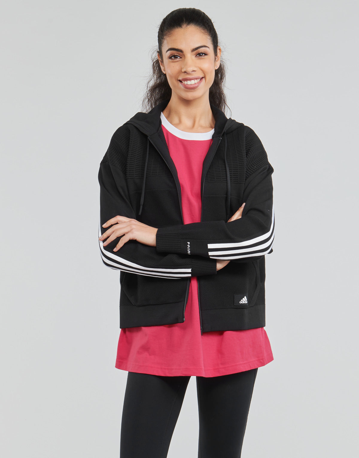 Felpa Donna adidas  W Knit V Hoodie  Nero