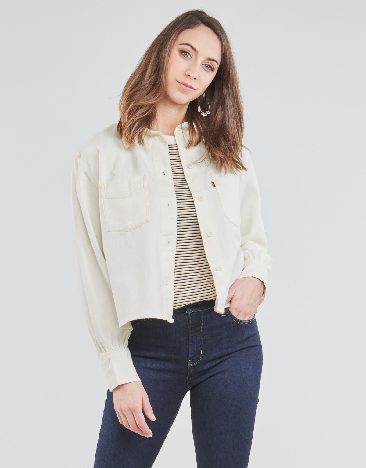 Camicia Donna Levis  ZOEY PLEAT UTILITY SHIRT  Bianco