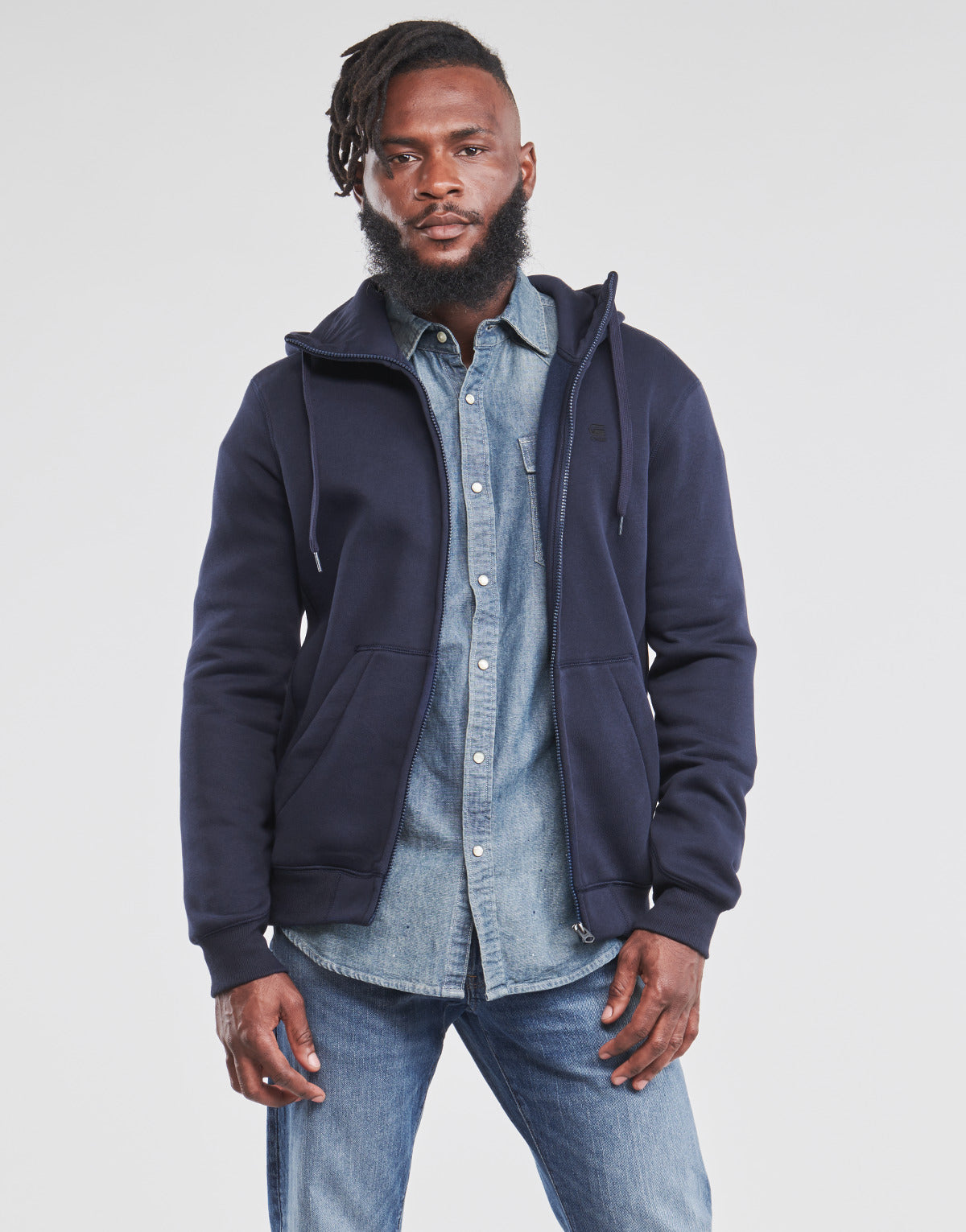 Felpa Uomo G-Star Raw  PREMIUM BASIC HOODED ZIP SWEATER  Blu