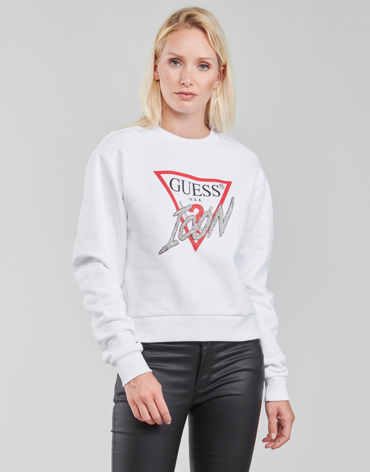 Felpa Donna Guess  ICON FLEECE  Bianco