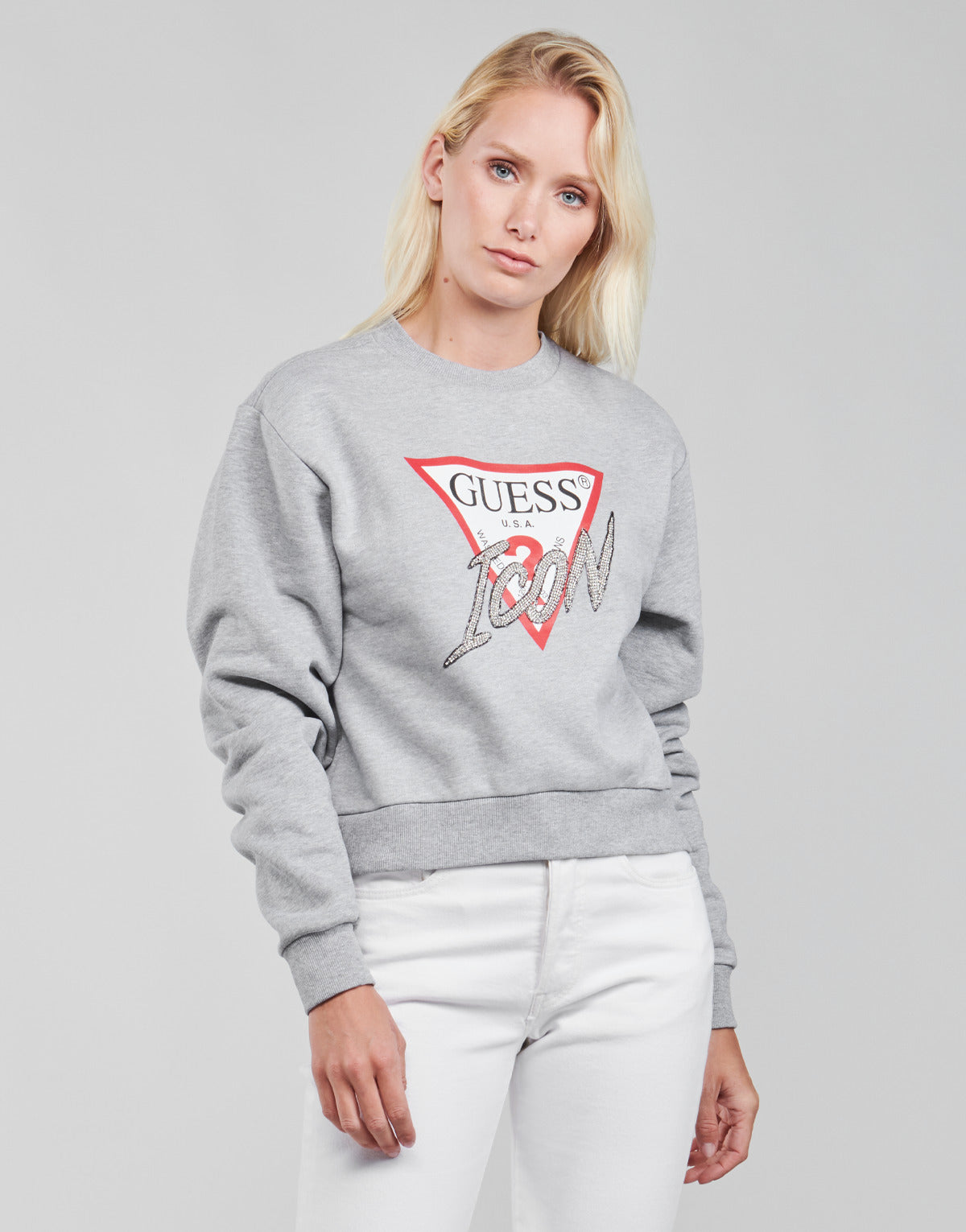 Felpa Donna Guess  ICON FLEECE  Grigio