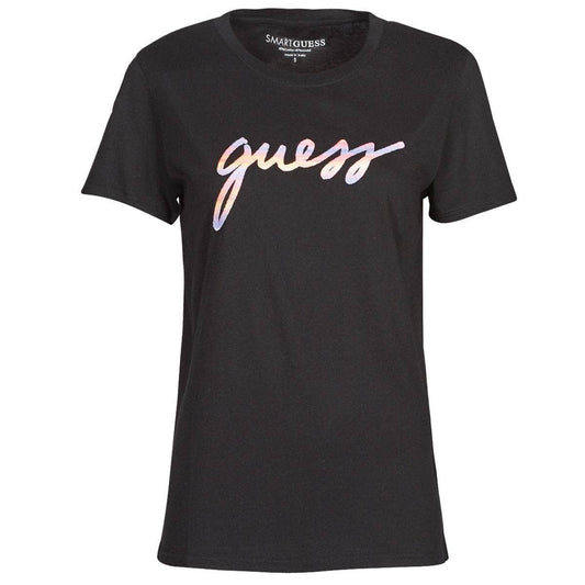 T-shirt Donna Guess  SS SUNSET GRADIENT LOGO  Nero