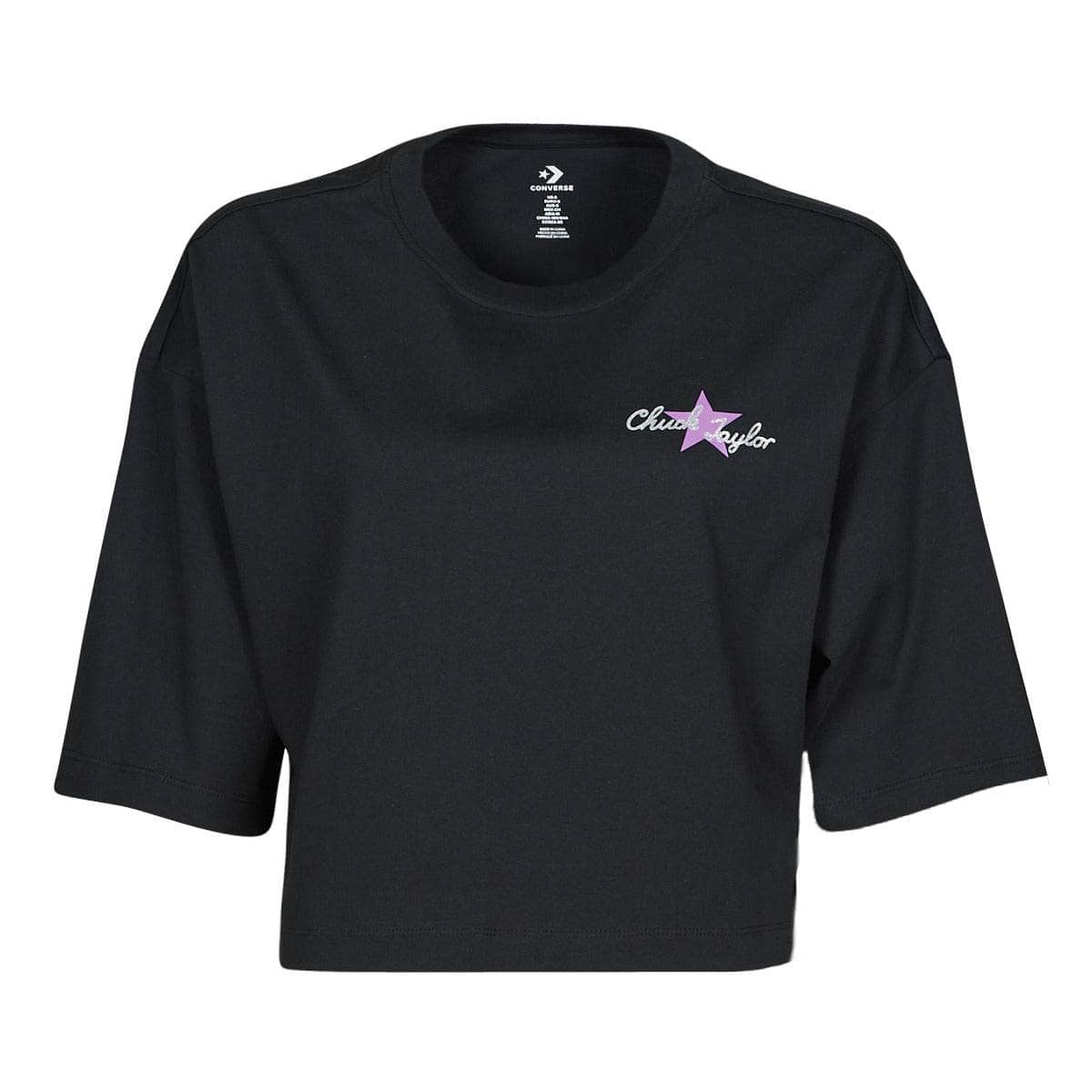 T-shirt Donna Converse  CHUCK INSPIRED HYBRID FLOWER OVERSIZED CROPPED TEE  Nero