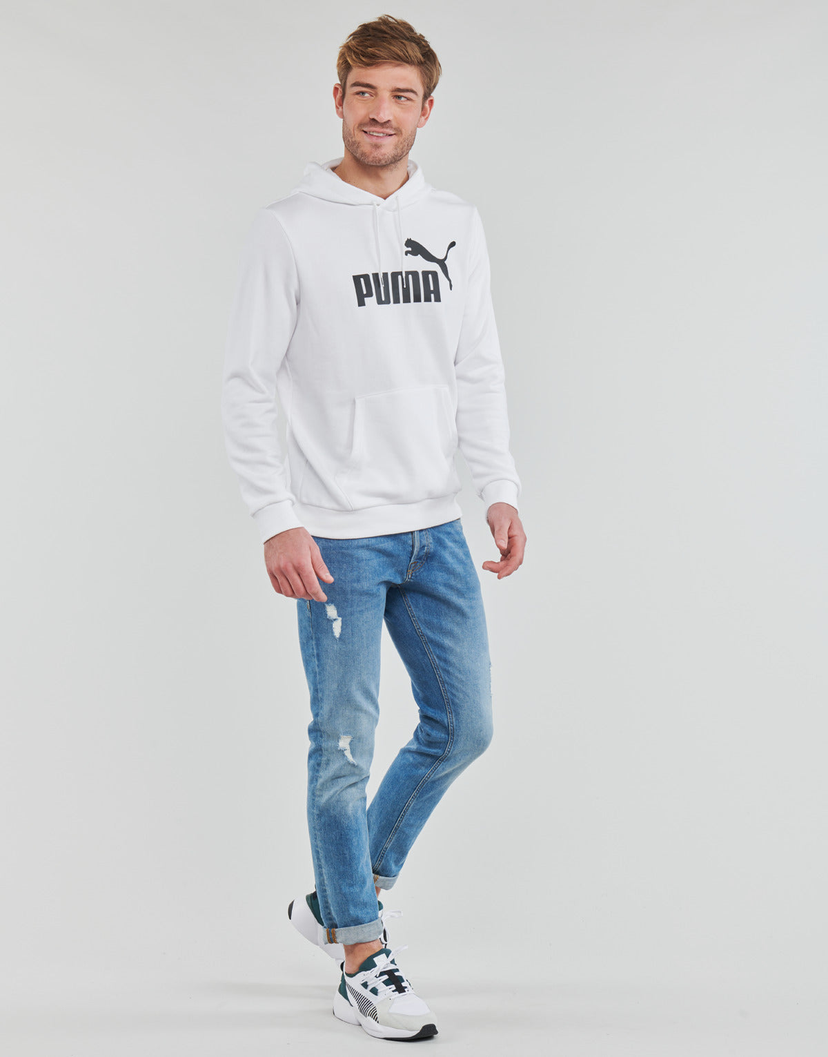 Felpa Uomo Puma  ESS BIG LOGO HOODIE FL  Bianco