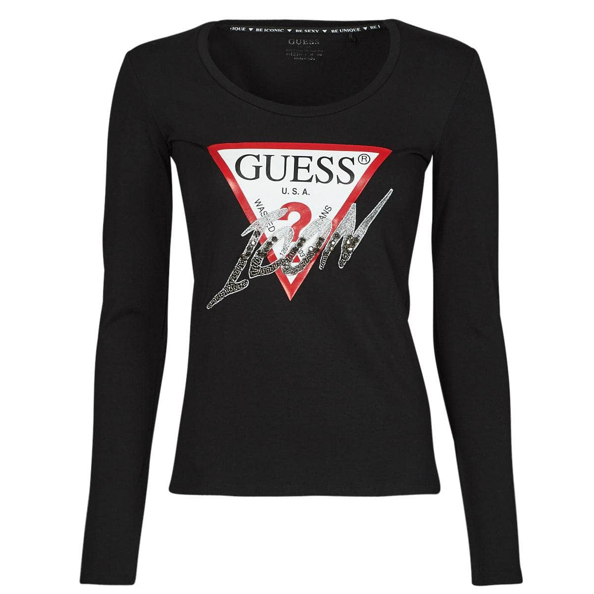 T-shirts a maniche lunghe Donna Guess  LS CN ICON TEE  Nero