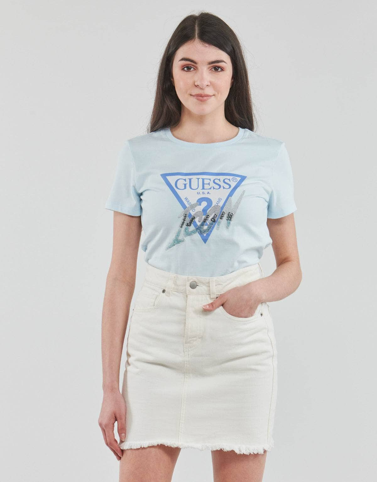 T-shirt Donna Guess  SS CN ICON TEE  Blu