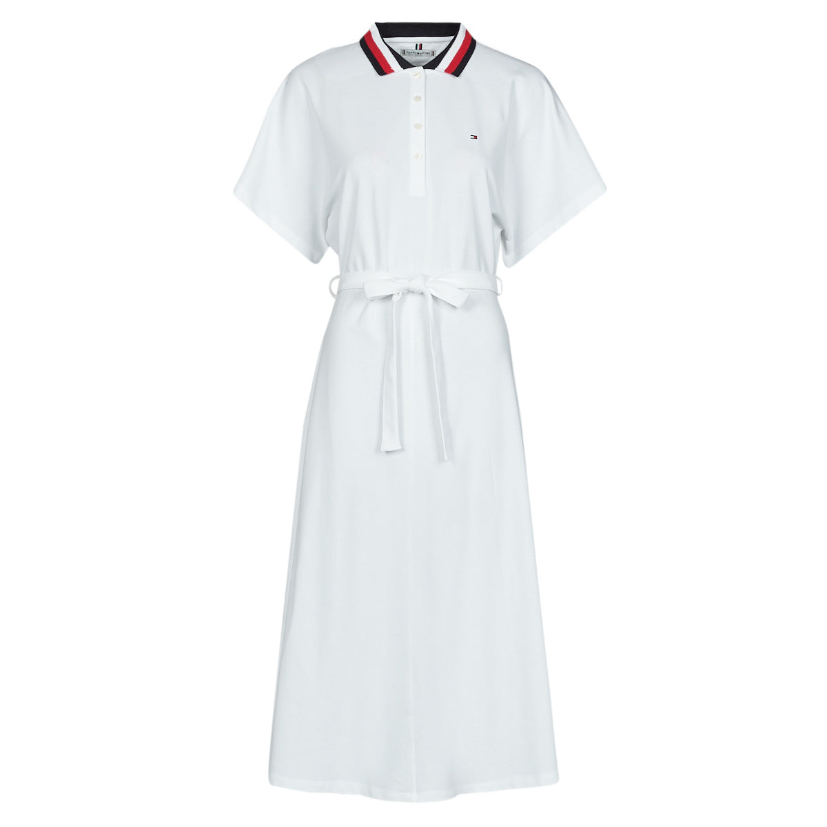 Abito corto Donna Tommy Hilfiger  GBL STP FLARE MIDI POLO DRESS SS  Bianco