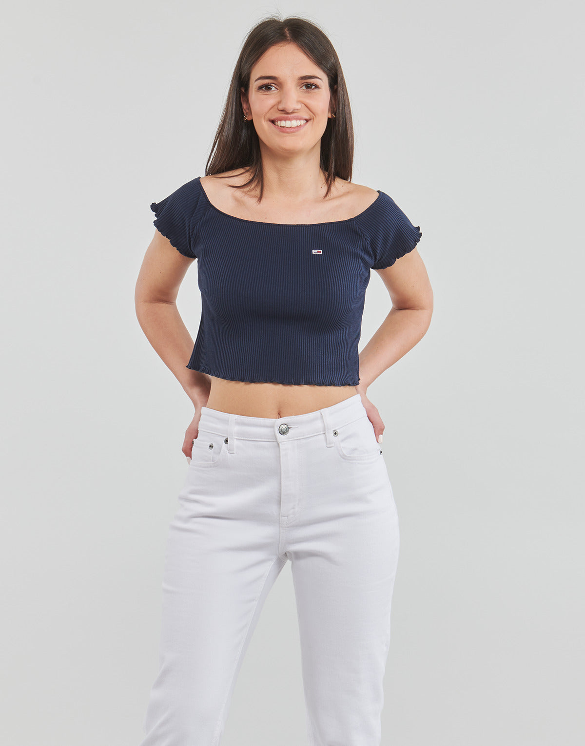 Camicetta Donna Tommy Jeans  TJW CROP RIB OFF SHOULDER TOP  Marine