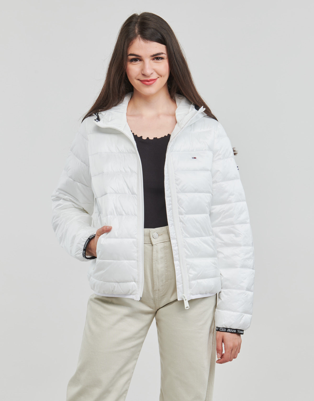 Piumino Donna Tommy Jeans  TJW QUILTED TAPE HOODED JACKET  Bianco