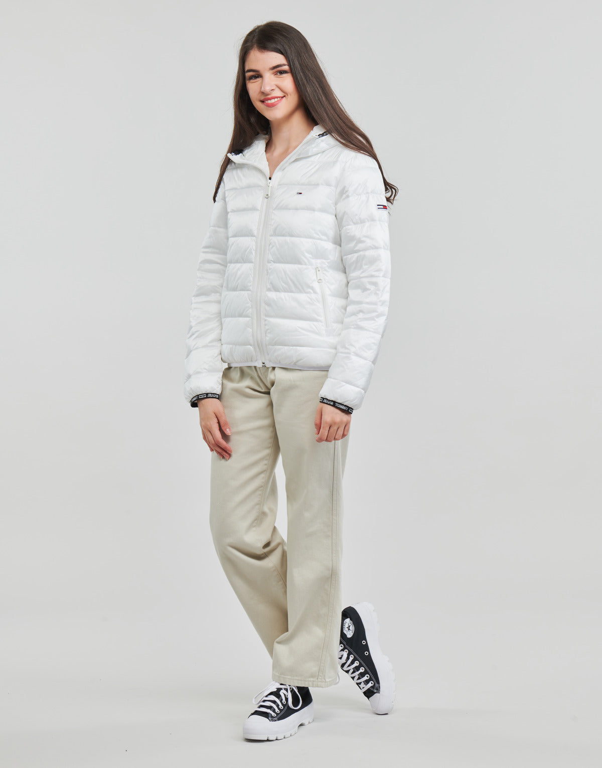 Piumino Donna Tommy Jeans  TJW QUILTED TAPE HOODED JACKET  Bianco