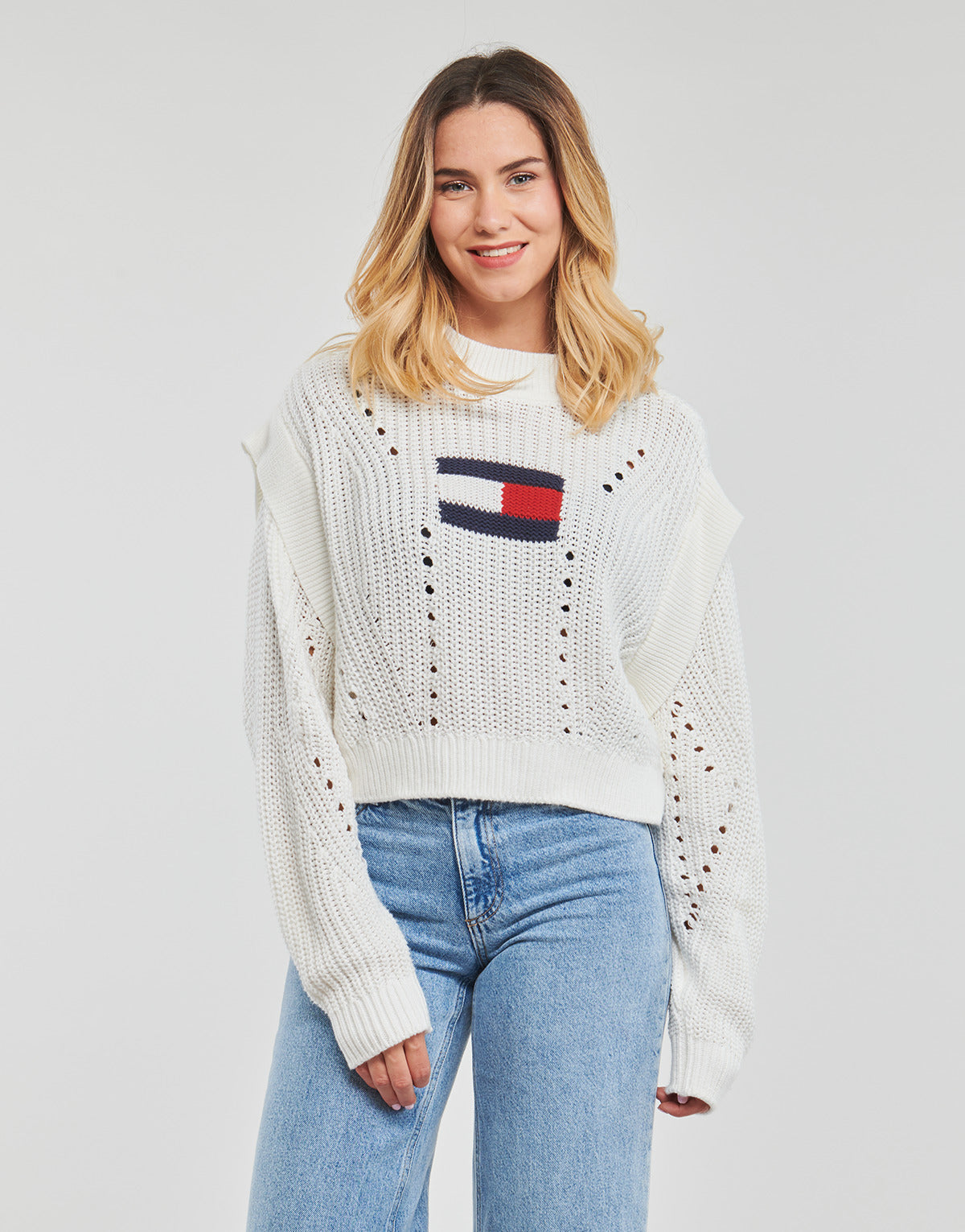 Maglione Donna Tommy Jeans  TJW OVRSZD FLAG STITCH SWEATER  Bianco