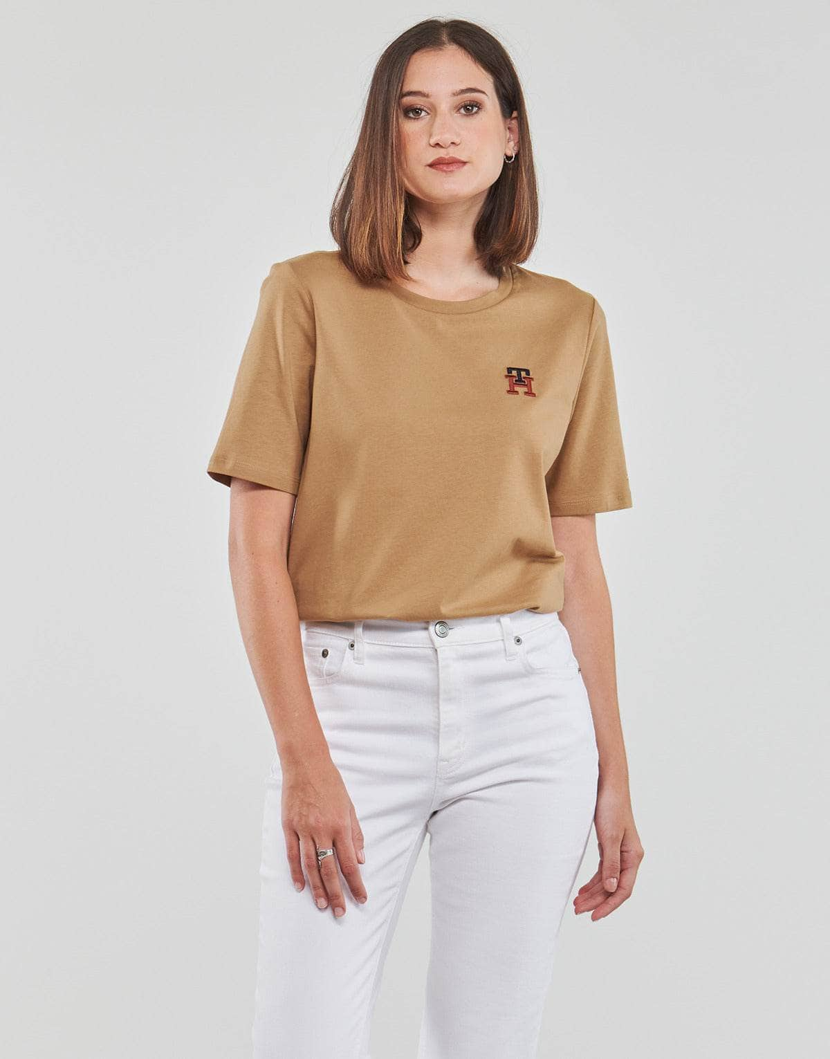 T-shirt Donna Tommy Hilfiger  REG MONOGRAM EMB C-NK SS  Beige