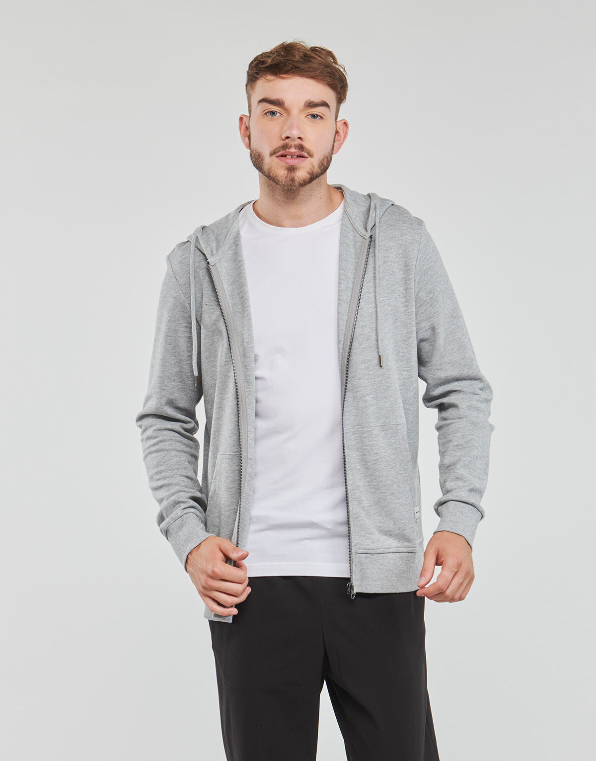 Felpa Uomo Jack & Jones  JJEBASIC SWEAT ZIP HOOD  Grigio