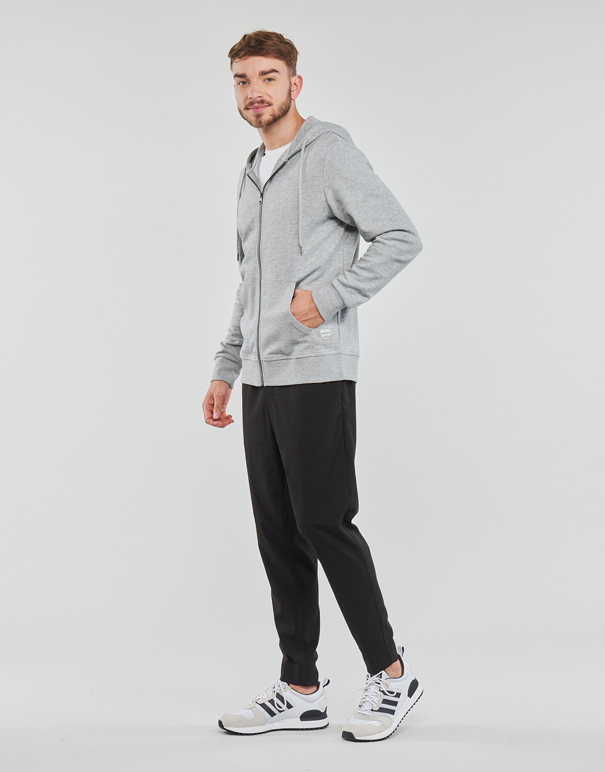 Felpa Uomo Jack & Jones  JJEBASIC SWEAT ZIP HOOD  Grigio