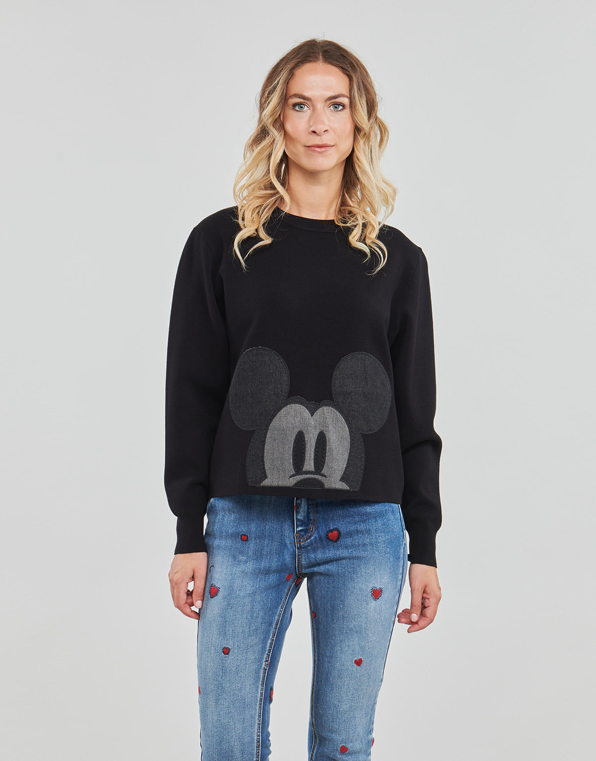 Maglione Donna Desigual  MICKEY PATCH DENIM  Nero