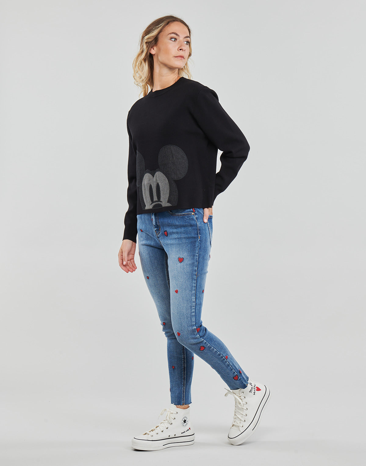 Maglione Donna Desigual  MICKEY PATCH DENIM  Nero