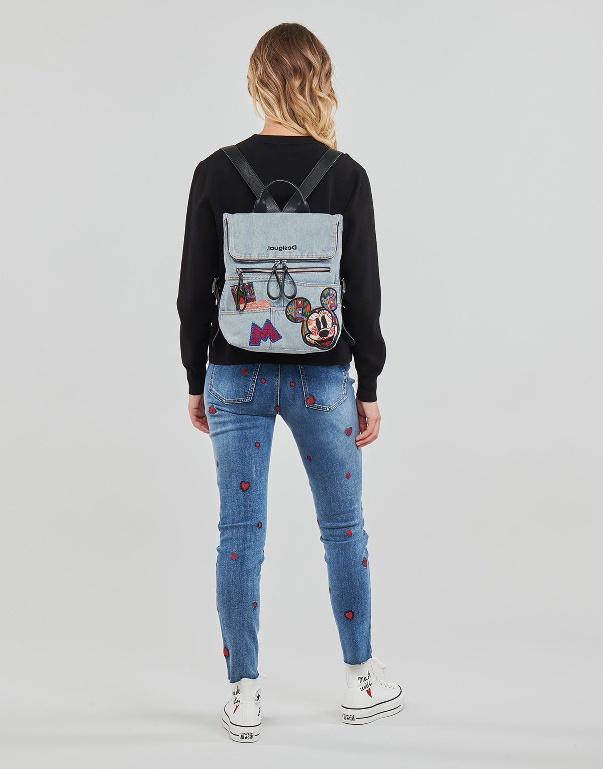 Maglione Donna Desigual  MICKEY PATCH DENIM  Nero