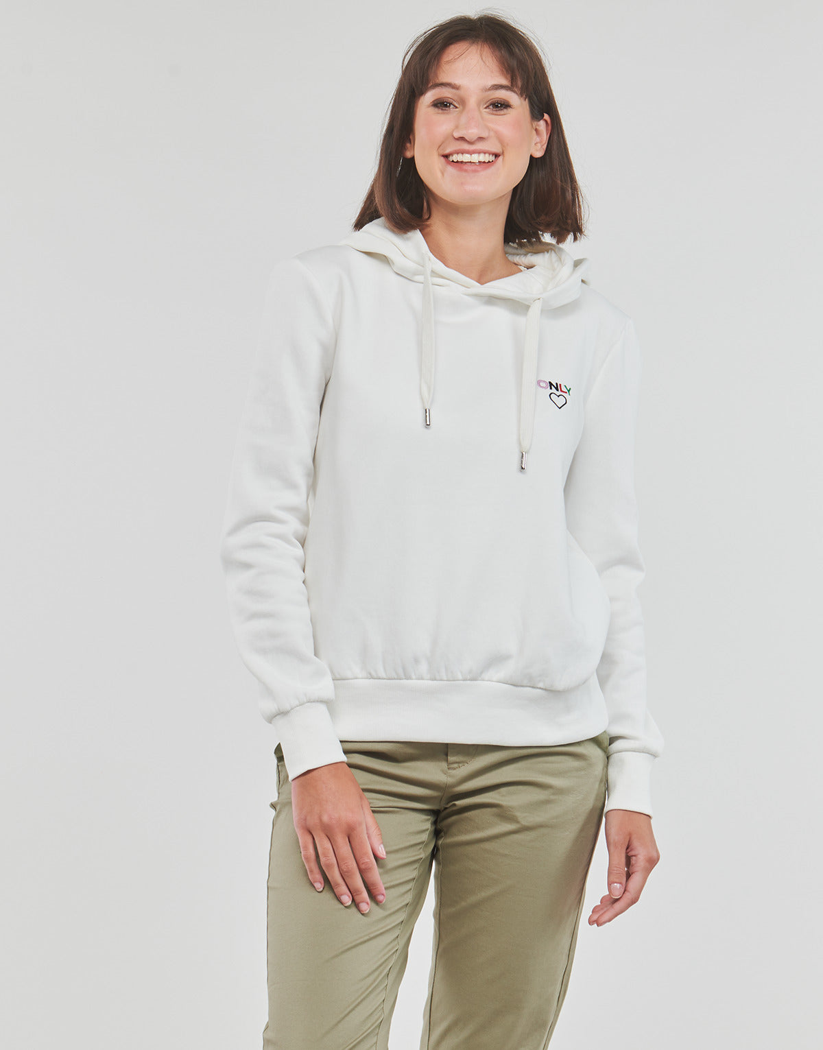 Felpa Donna Only  ONLNOOMI L/S LOGO HOOD  Bianco