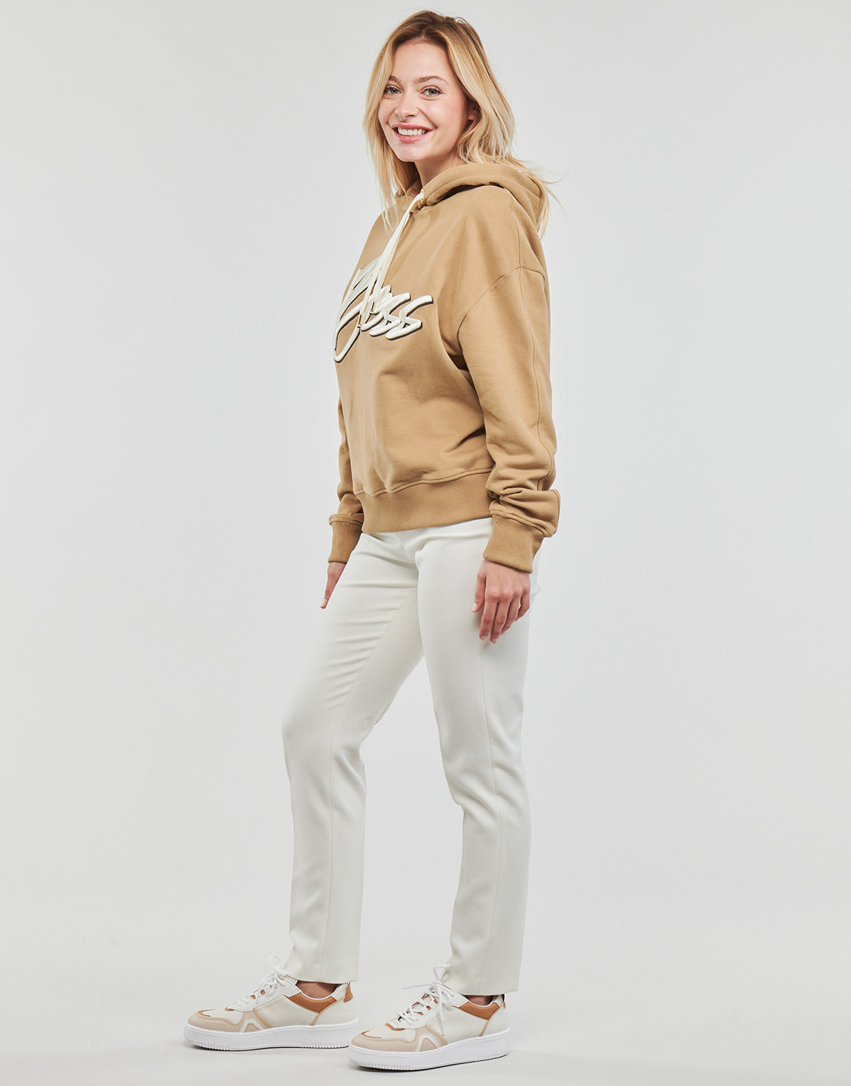 Felpa Donna BOSS  Ecaisy_Logo  Beige