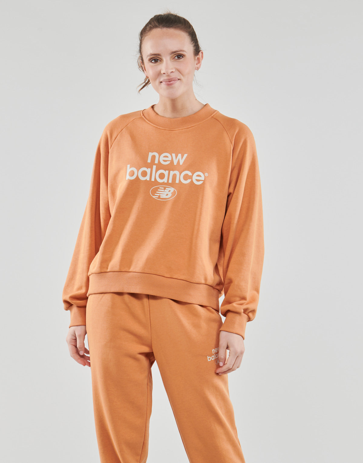 Felpa Donna New Balance  Essentials Graphic Crew French Terry Fleece Sweatshirt  Arancio