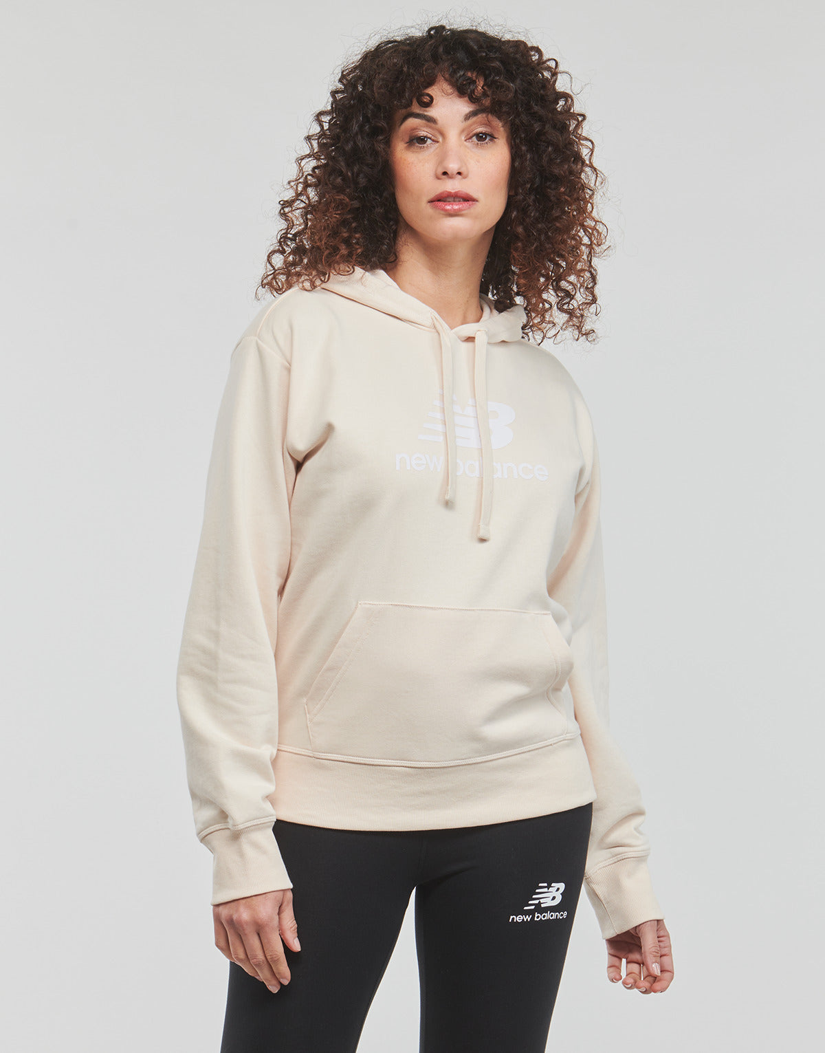 Felpa Donna New Balance  Essentials Stacked Logo Hoodie  Beige