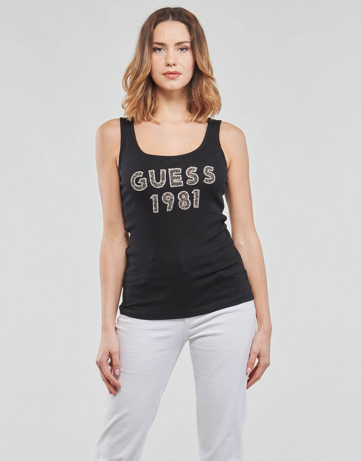 Top Donna Guess  LOGO TANK TOP  Nero