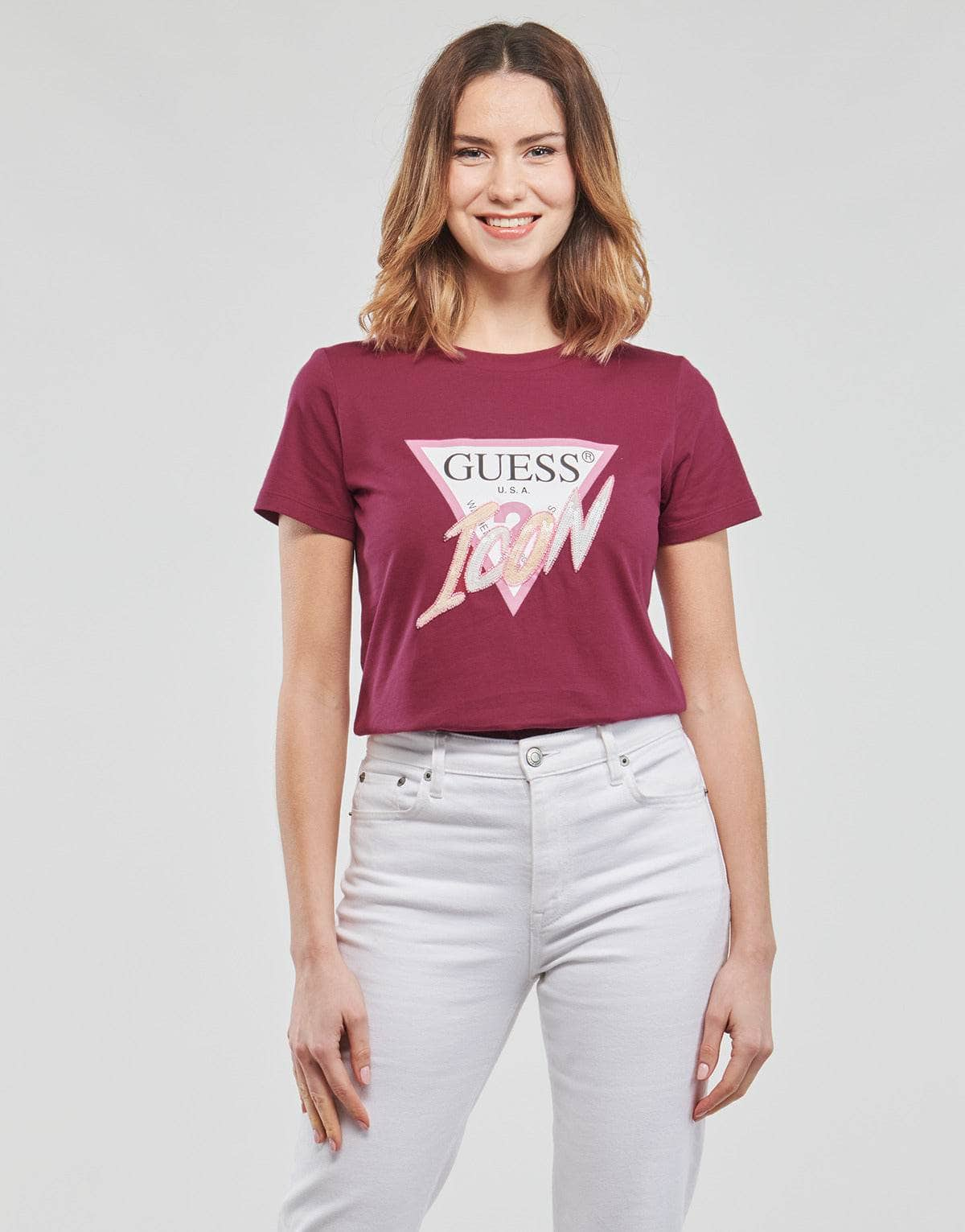 T-shirt Donna Guess  SS CN ICON TEE  Bordeaux