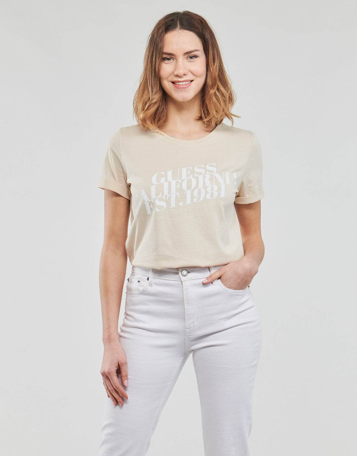 T-shirt Donna Guess  SS CN AURELIA TEE  Beige