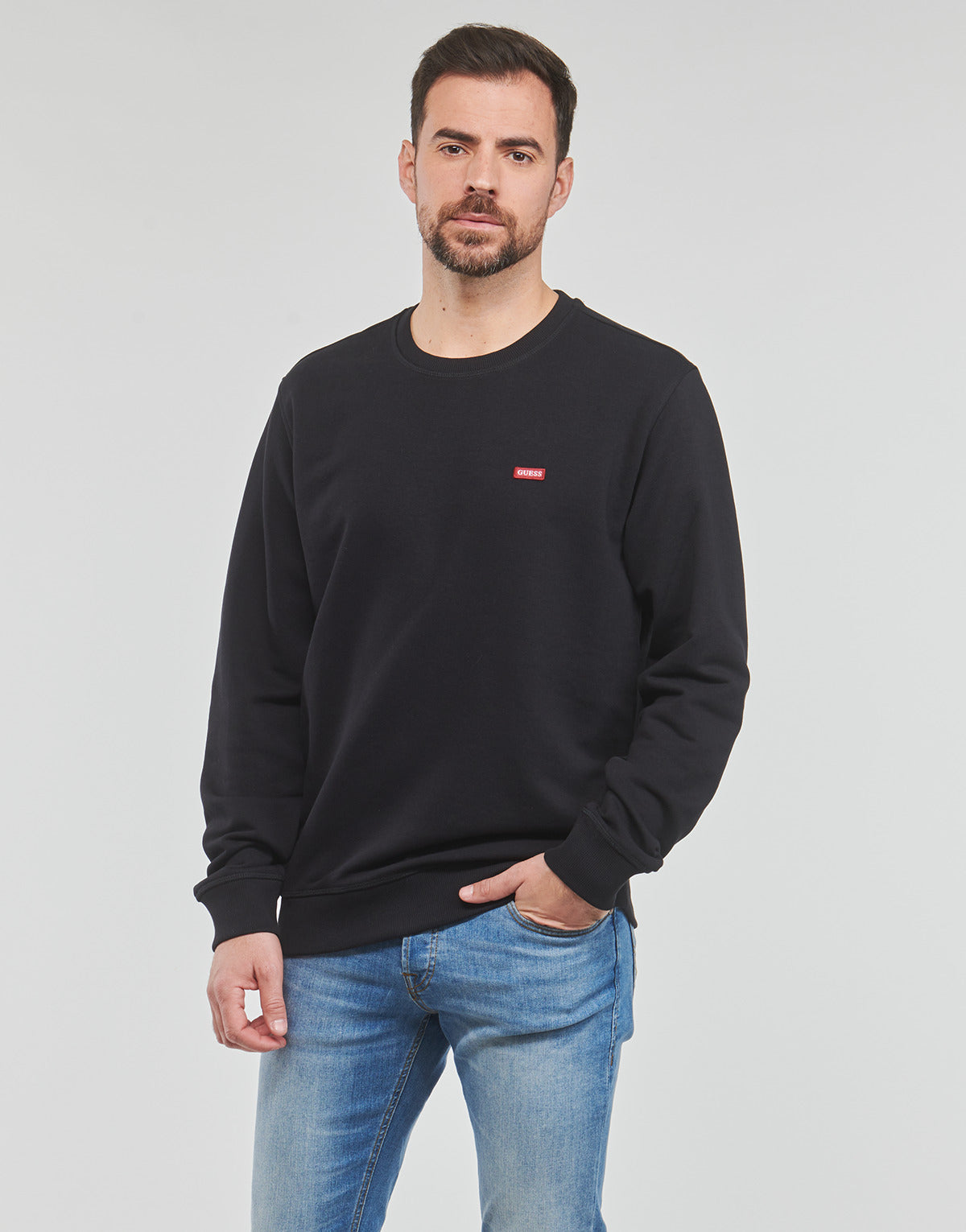 Felpa Uomo Guess  LOGO PATCH CN SWEATSHIRT  Nero