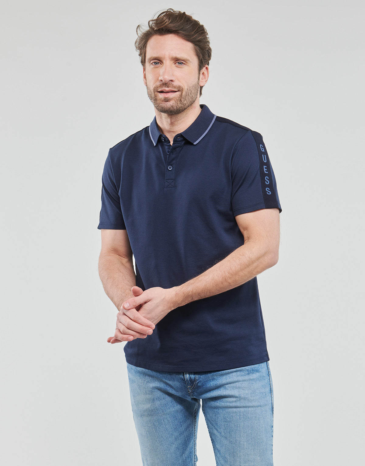 Polo Uomo Guess  ES SS PAUL PIQUE TAPE POLO  Marine