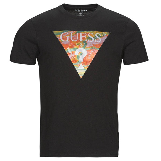 T-shirt Uomo Guess  SS BSC ABSTRACT TRI LOGO TEE  Nero