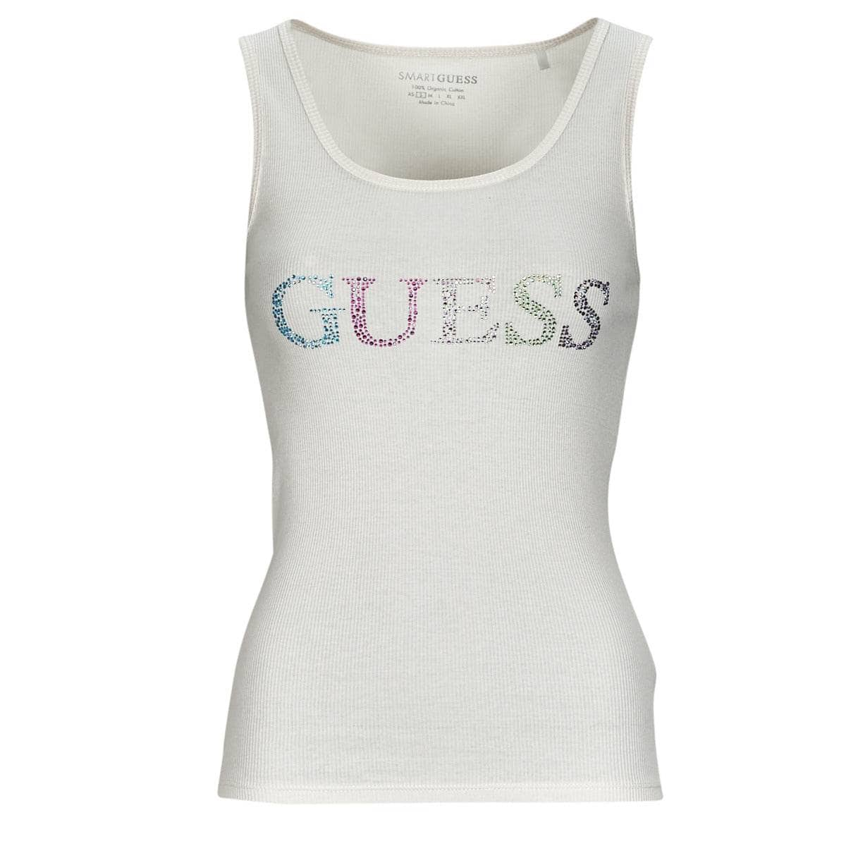 Top Donna Guess  COLORFUL LOGO TANK TOP  Bianco