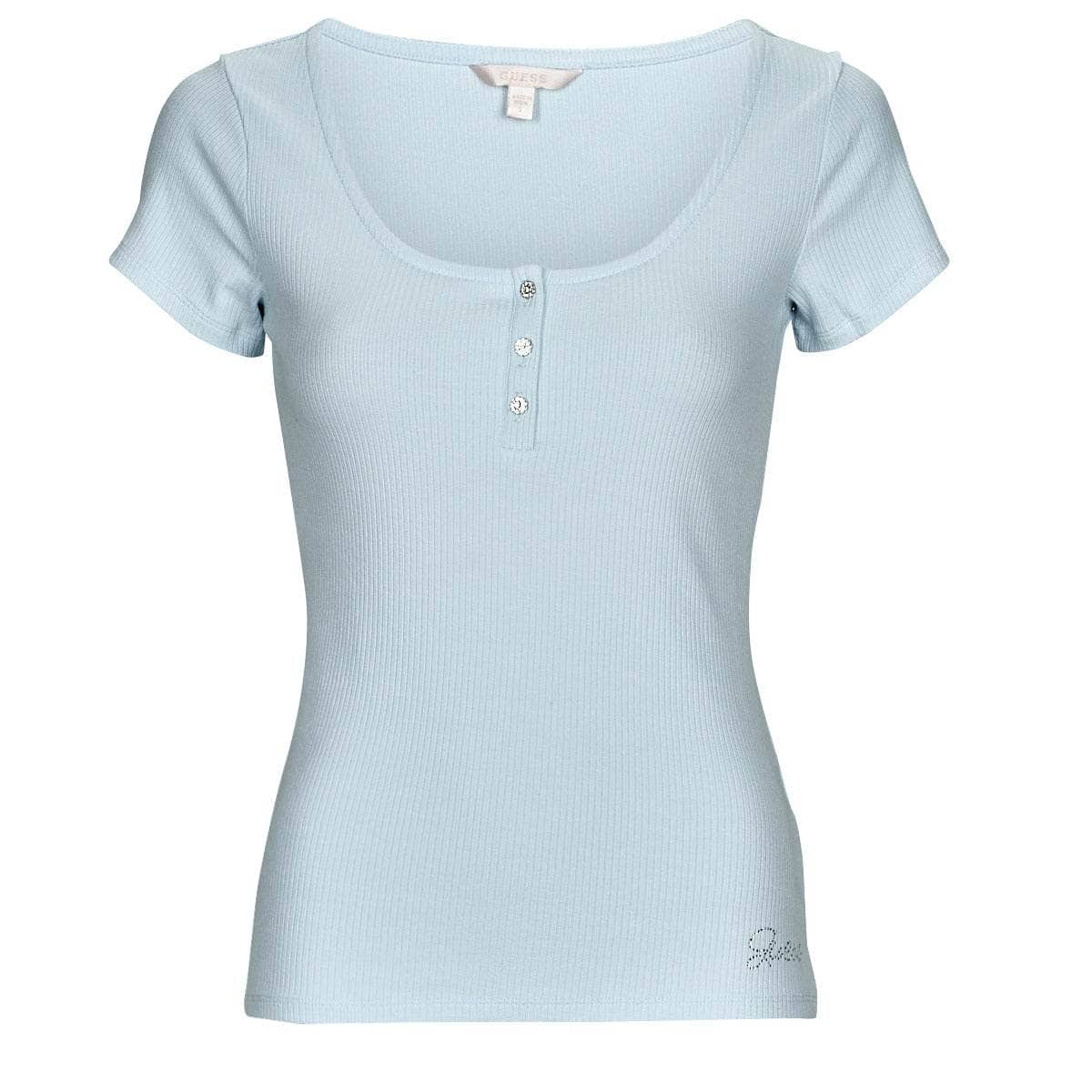 T-shirt Donna Guess  SS KARLEE JEWEL BTN HENLEY  Blu