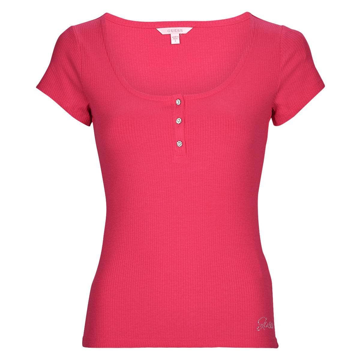 T-shirt Donna Guess  SS KARLEE JEWEL BTN HENLEY  Rosa