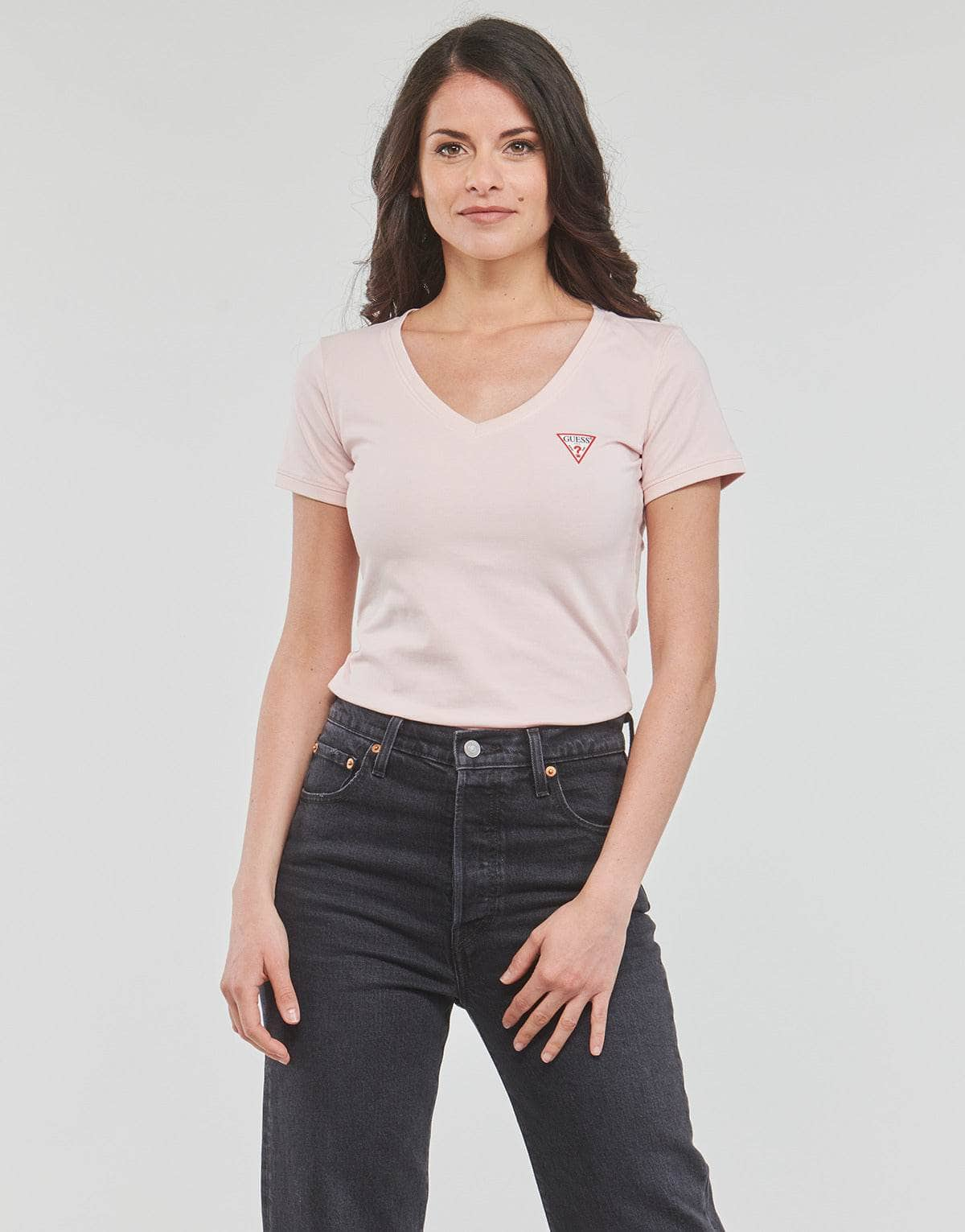 T-shirt Donna Guess  SS VN MINI TRIANGLE TEE  Rosa