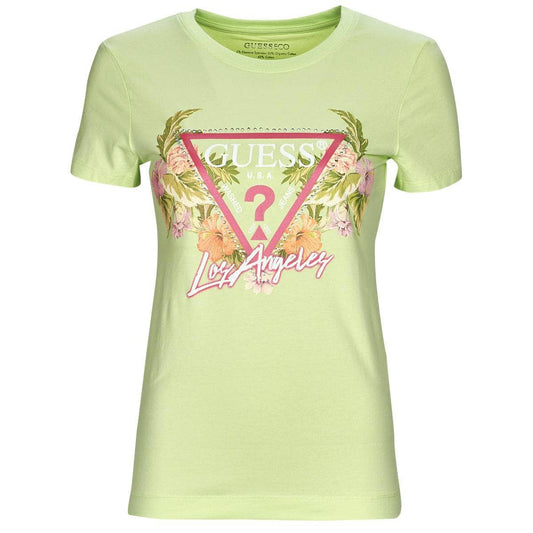 T-shirt Donna Guess  SS CN TRIANGLE FLOWERS TEE  Verde