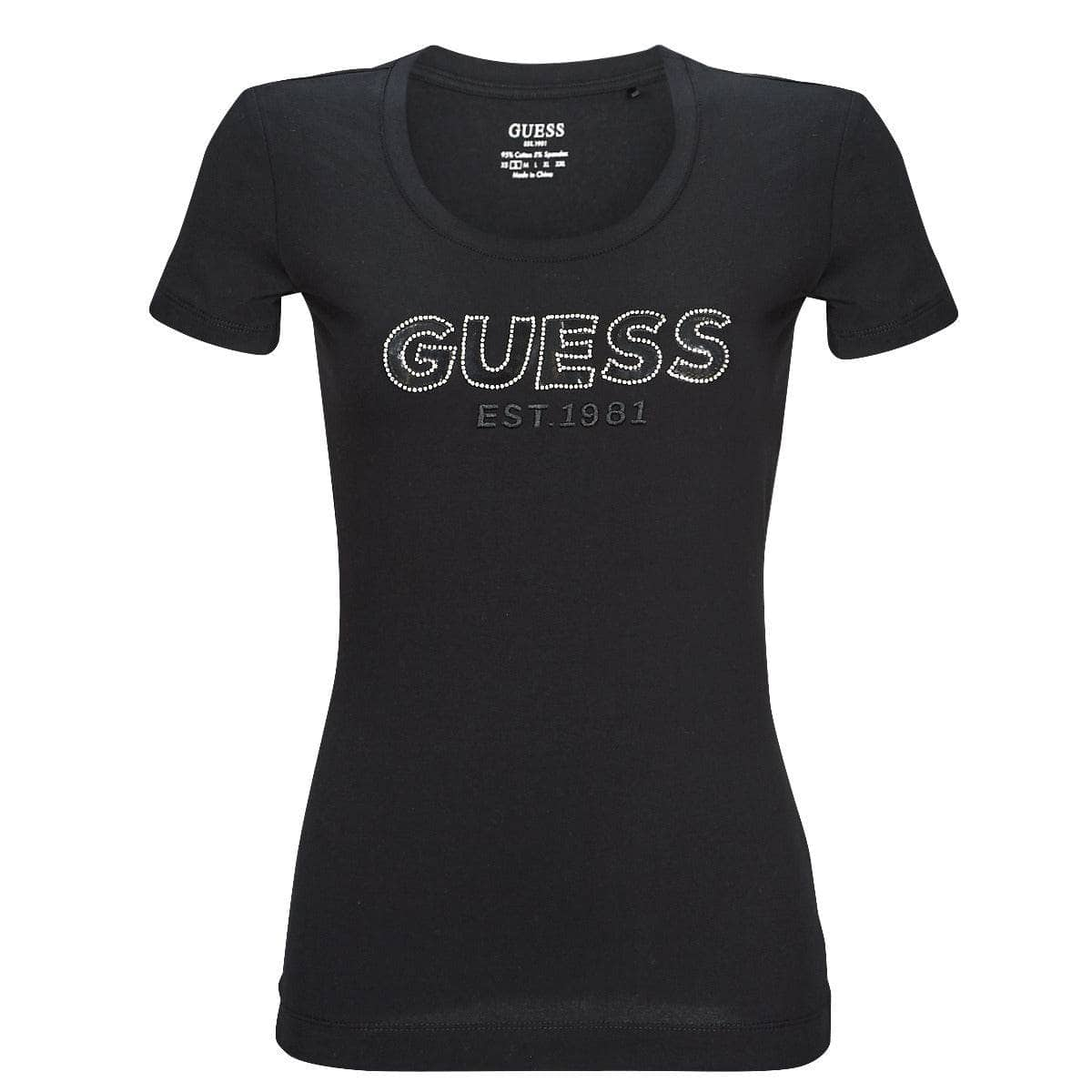 T-shirt Donna Guess  SS RN MESH LOGO TEE  Nero