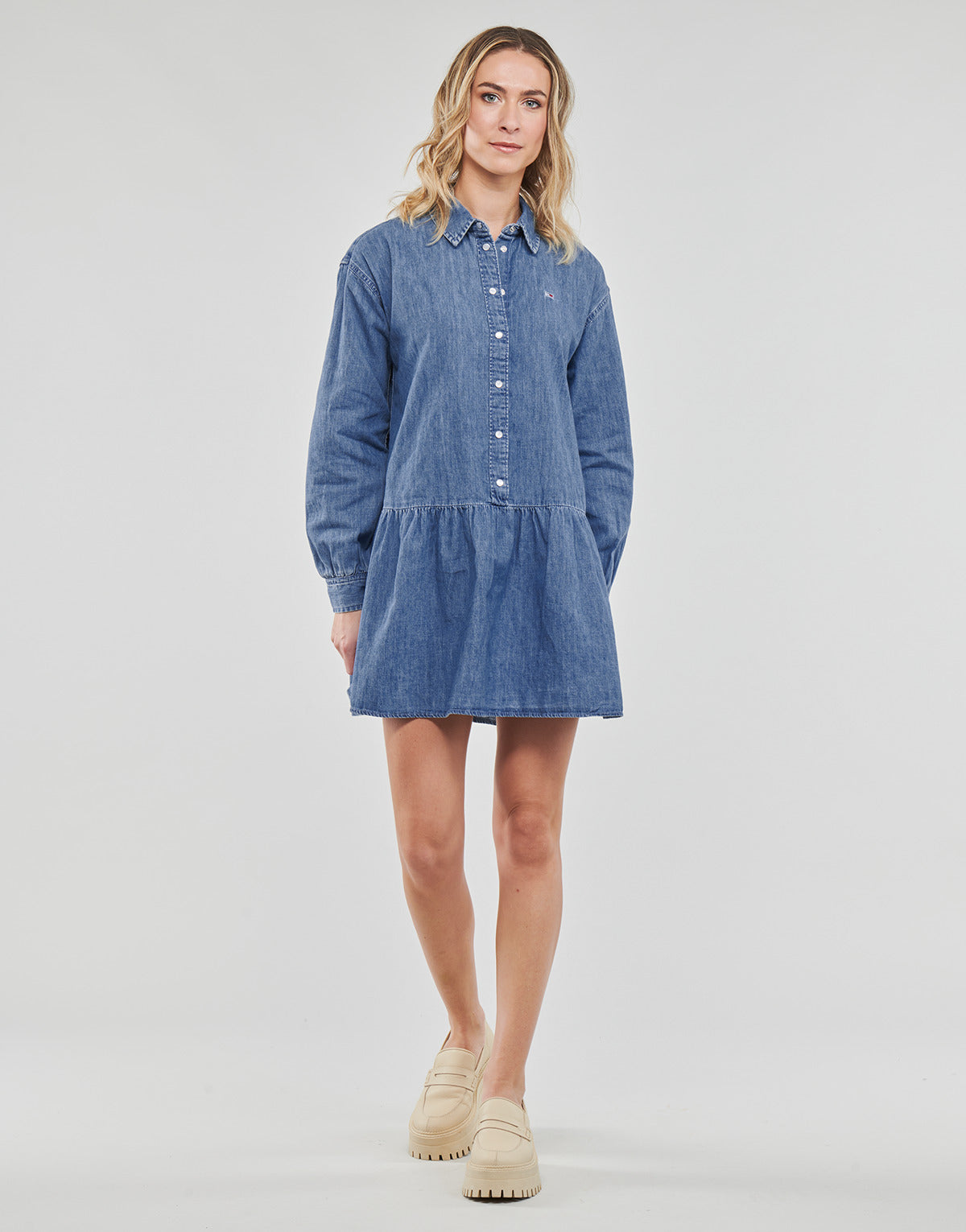 Abito corto Donna Tommy Jeans  TJW CHAMBRAY SHIRT DRESS  Blu