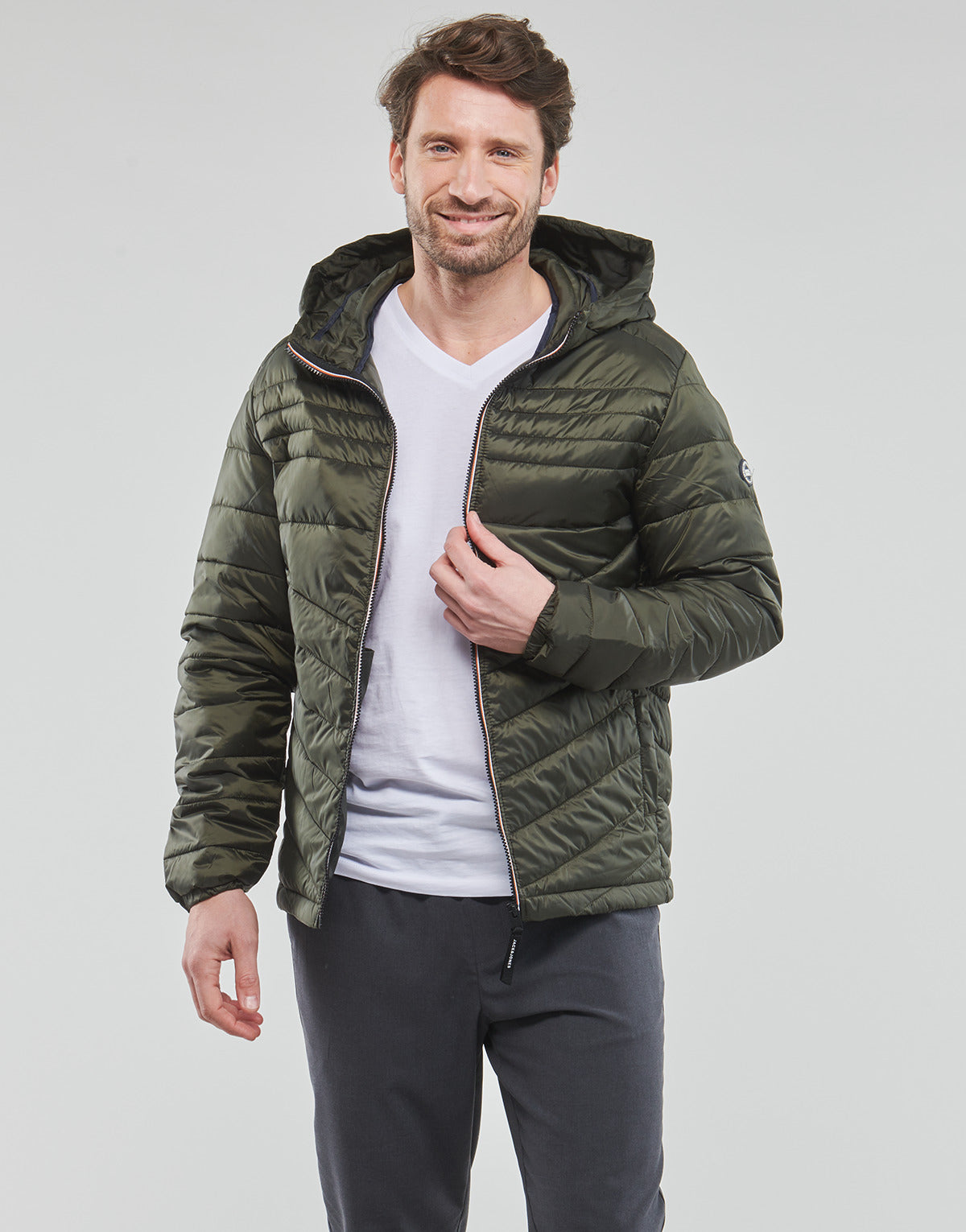 Piumino Uomo Jack & Jones  JJEHERO PUFFER HOOD  Kaki