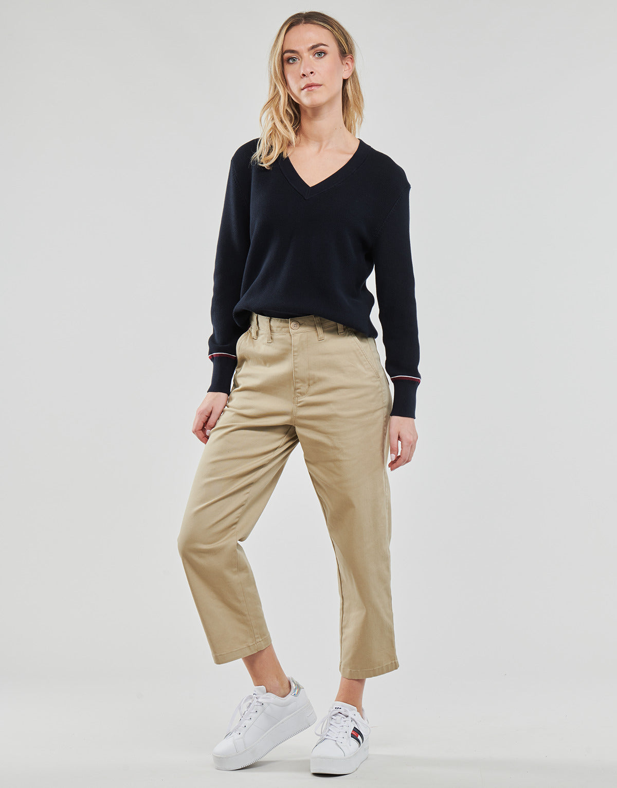 Felpa Donna Tommy Hilfiger  GLOBAL STP V-NK SWEATER  Marine