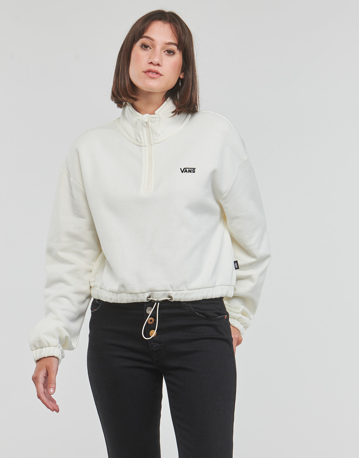 Felpa Donna Vans  LEFT CHEST HALF ZIP FLEECE  Bianco