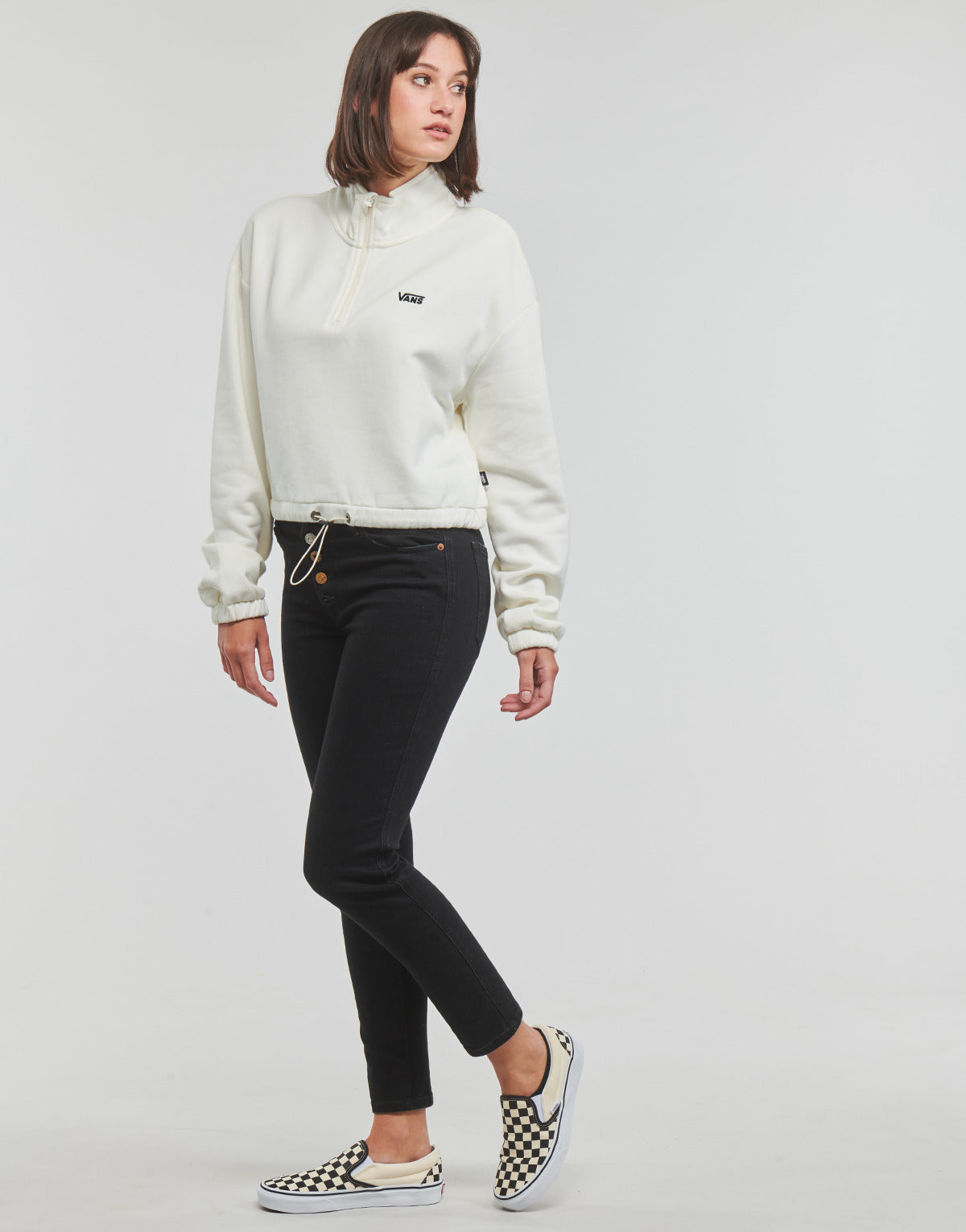 Felpa Donna Vans  LEFT CHEST HALF ZIP FLEECE  Bianco