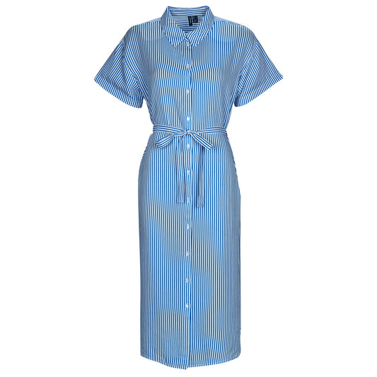 Abito lungo Donna Vero Moda  VMBUMPY SS CALF SHIRT DRESS NOOS  Blu