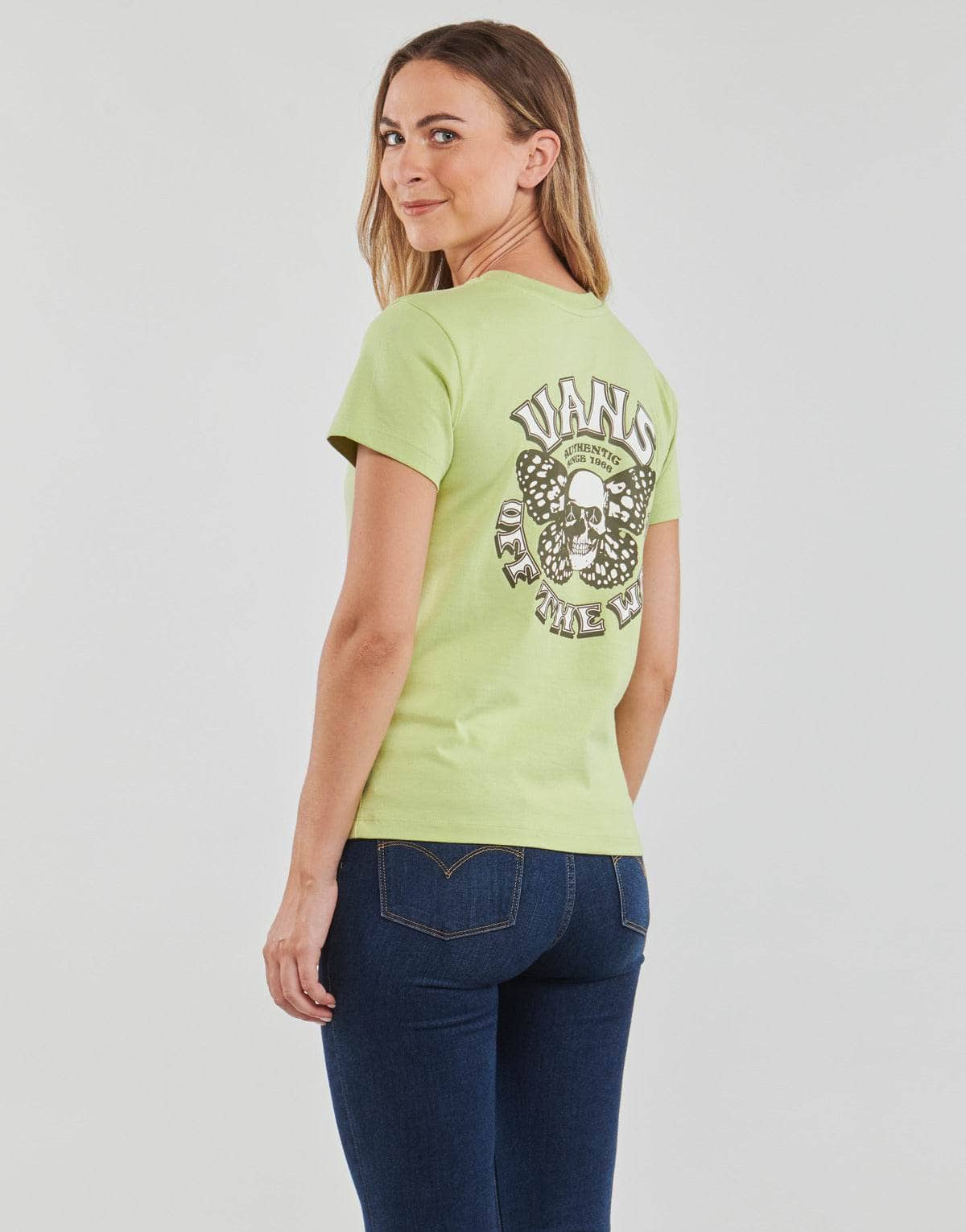 T-shirt Donna Vans  SKULLFLY CREW  Verde