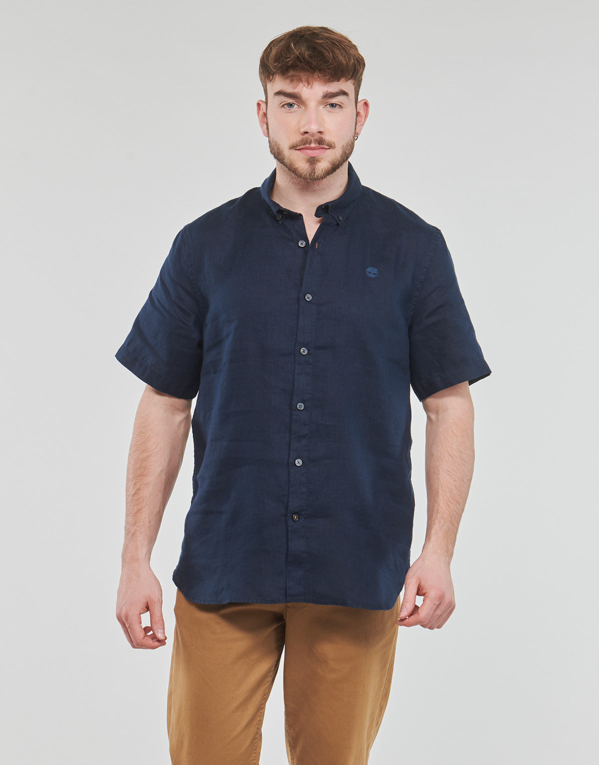 Camicia a maniche corte Uomo Timberland  SS Mill River Linen Shirt Slim  Marine