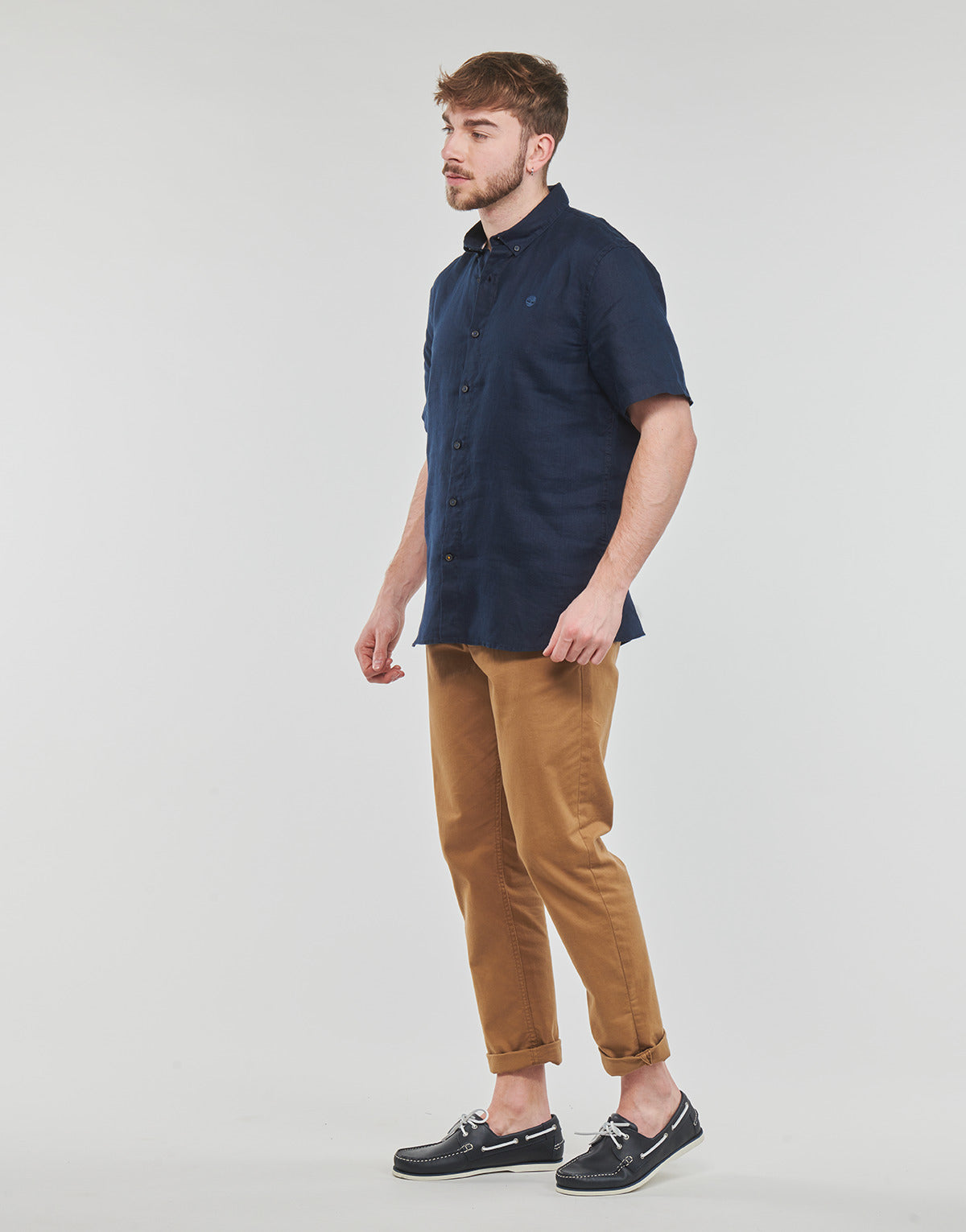 Camicia a maniche corte Uomo Timberland  SS Mill River Linen Shirt Slim  Marine